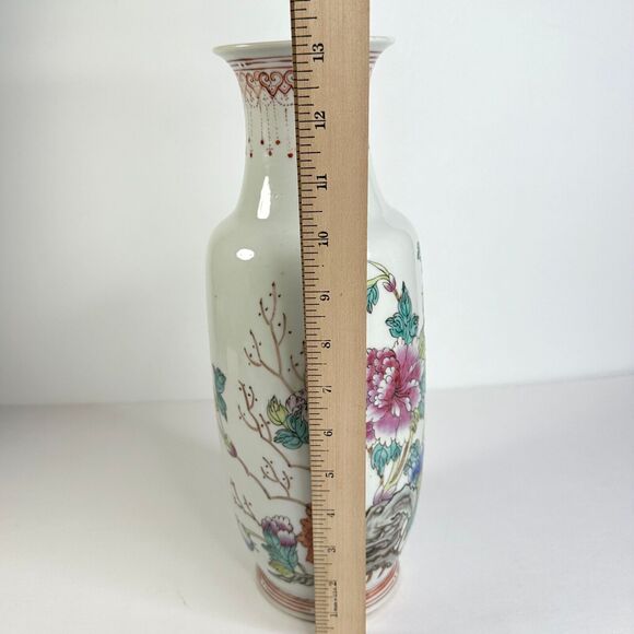 Vintage Chinese Vase Procelain 13 inches Red Stamp on Bottom - Picture 9 of 11